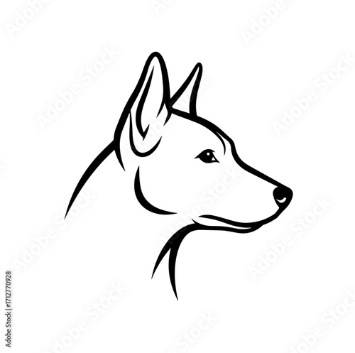 A minimalist black line art illustration captures the elegant profile and alert gaze of a noble canine, defined by clean, flowing strokes.