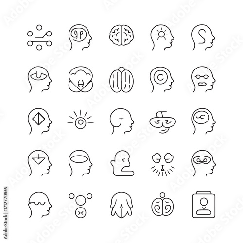 Psychology and Mental Health Line Icons Set Vector Illustration