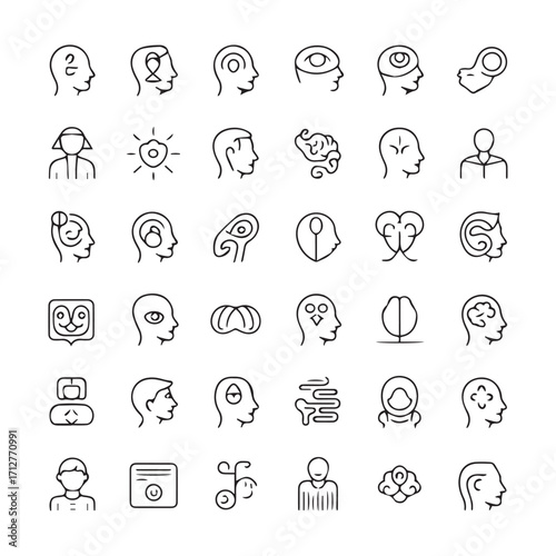 Psychology and Mental Health Line Icons Set Vector Illustration