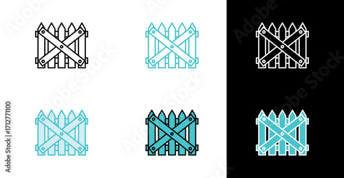 Picket fence with cross bar icon for property and security in line and fill style