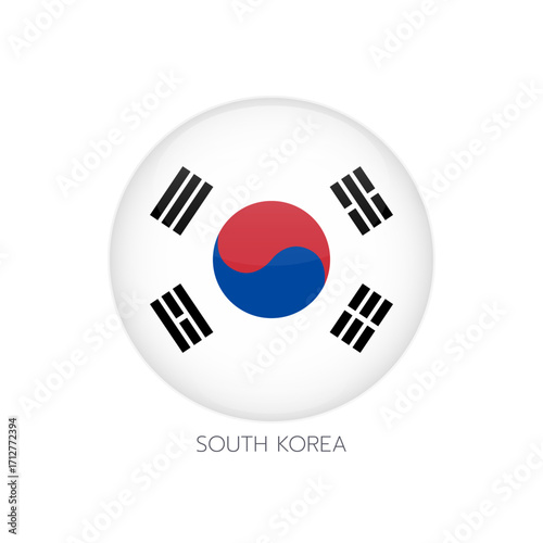 South Korea vector flag sign. Korean glossy illustration for business, politics, asian culture, language, sport event, travel, concept, web design, badge. Isolated circle symbol