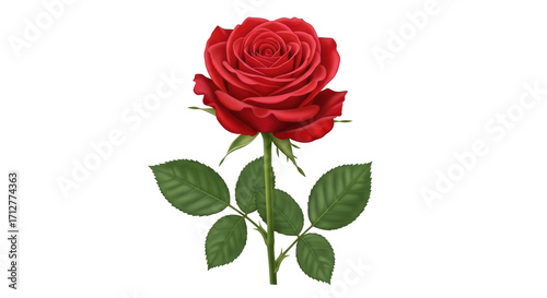 Isolated single red rose for Valentines Day celebration, romantic love symbol floral gift