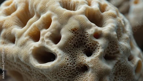 Close-up of porous beige organism