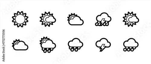 set of weather icon hand-drawn style, scribble doodle illustration with brush stroke, set of sign and symbol