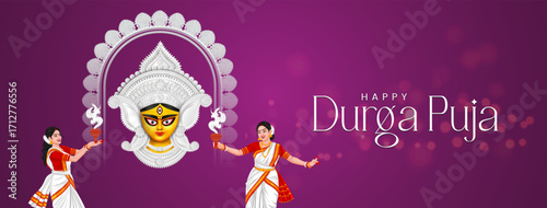 happy Durga puja illustrations. Durga Face. Subh Navratri	