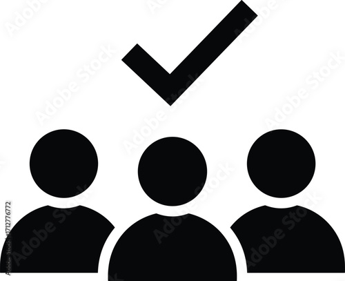 Black Silhouette of Three People Icons with a Check Mark Above group symbol
