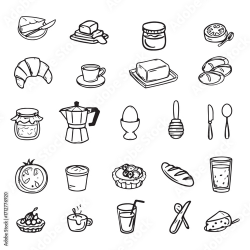 Breakfast food and drink icons croissant