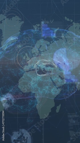 Animation of globe of network of connections over cell and data processing