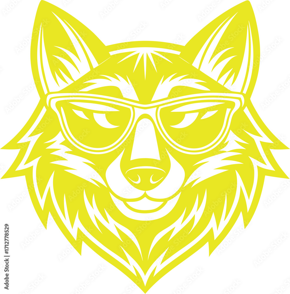 Obraz premium Yellow wolf head with sunglasses, cool and trendy animal&nbsp;icon.