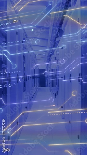 Animation of circuit board and data processing over computer servers