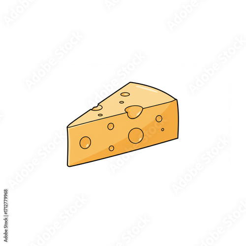 Delicious wedge of Swiss cheese with distinctive holes, perfect for culinary projects and food designs.