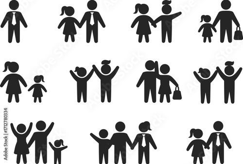 Family and People Icons Set with Different Poses Keywords: family, people, icon, set, collection, figures, silhouette, man