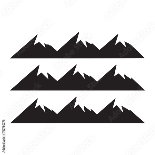A collection of snowy mountain silhouettes with snow-capped peaks.