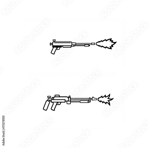 Futuristic blaster rifle concept with fiery exhaust, science fiction weapon design