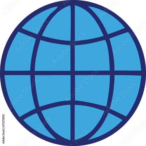 Simple blue globe icon representing global connectivity and internet access digital symbol
