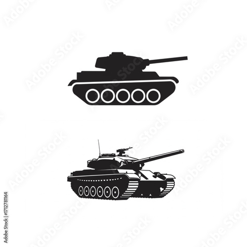 Powerful military tanks in silhouette and detailed design, symbolizing defense and strength