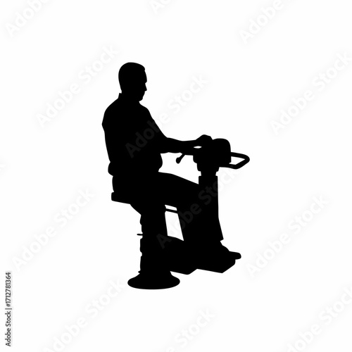 Silhouette of tbm operator adjusting seat while controlling machine isolated on white background