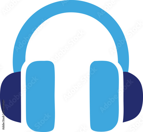 Iconic blue headphones symbol representing music audio listening and sound technology