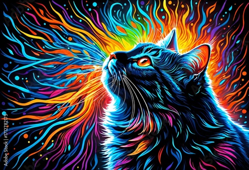 Colorful Stylized Cat Art – Creative Vibrant Illustration