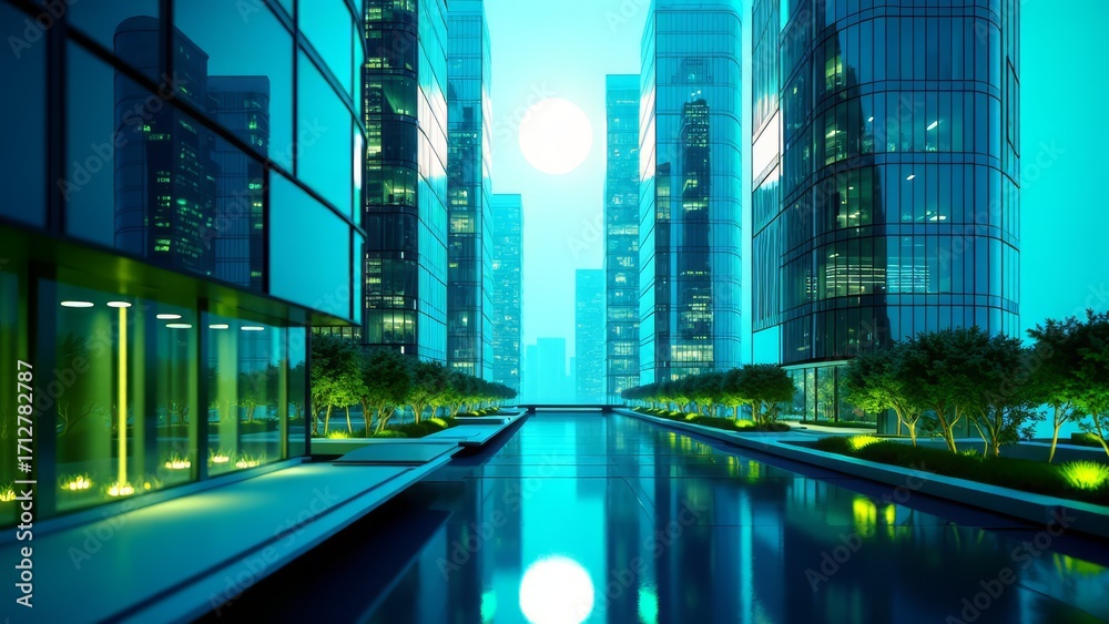 Fototapeta premium Futuristic cityscape with modern glass skyscrapers