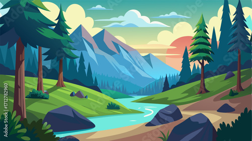 A peaceful forest clearing with a bubbling stream and towering trees the perfect spot for a secluded mountain escape surrounded by natural beauty.
