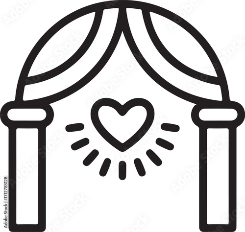 Wedding arch with heart and drapes icon