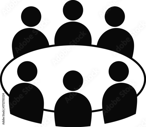 Six Black Silhouettes of People Sitting Around an Oval Table in a Meeting icon group