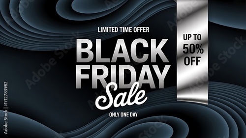 Black friday sale with up to 50 off limited time offer, promotional banner with dark abstract background