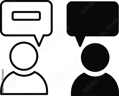 Two abstract figures with speech bubbles on white background Keywords: communication, conversation, dialogue, discussion