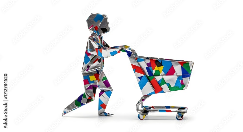Obraz premium Global Shopping - Abstract Person with Cart.