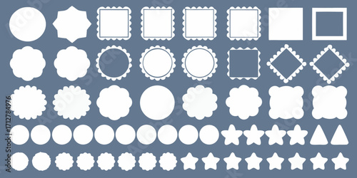 Collection of white decorative frames and shapes on a blue gray background