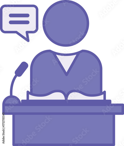 Colored Lecturer Icon. Vector Illustration. A Person Delivering a Lecture to Students from a Podium, Speaking into a Microphone. Specialist Conducting a Webinar. Teacher Concept