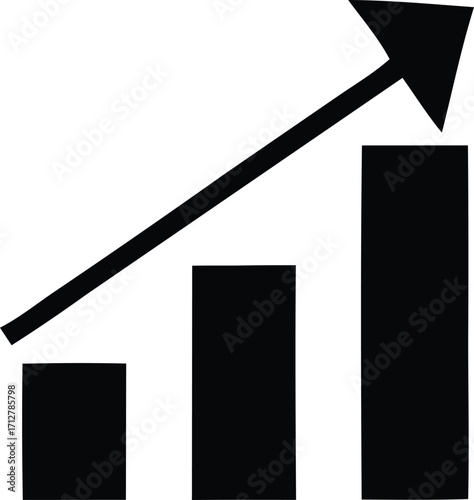 Increasing financial growth represented by a bar chart with an upward trending arrow signifying positive business performance and progress