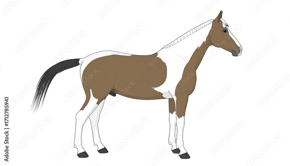 Obraz premium Side view of a horse with brown and white coloring