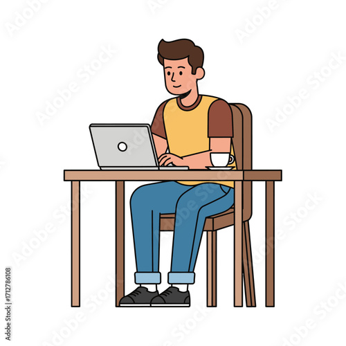 Remote Work Home Office Man Vector – Freelancer, Digital Nomad, Online Job Illustration