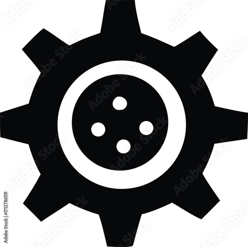 Detailed black gear icon representing mechanical engineering industry technology innovation manufacturing industrial automation and precision