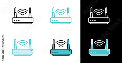 WiFi router network device icon in line and fill style