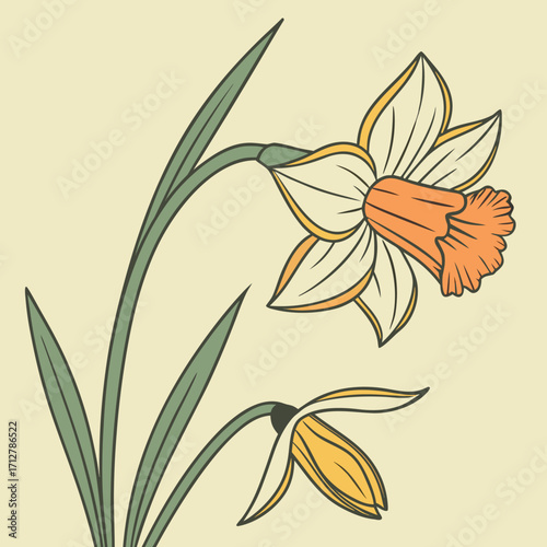 A daffodil icon with a bright trumpet-shaped center and six petals.