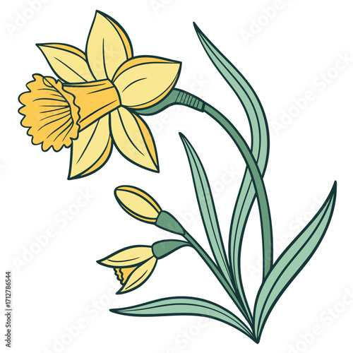 A daffodil icon with a bright trumpet-shaped center and six petals.