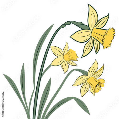 A daffodil icon with a bright trumpet-shaped center and six petals.
