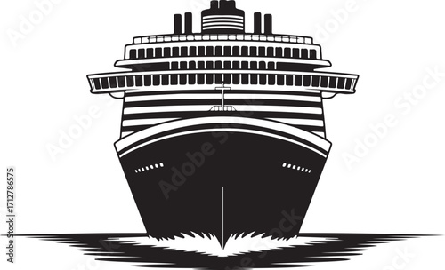 Cruise Ship Silhouette Vector Illustration Front View Ocean Liner Nautical Vessel Sea Travel Vacation