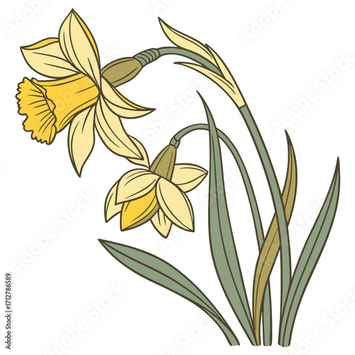 A daffodil icon with a bright trumpet-shaped center and six petals.