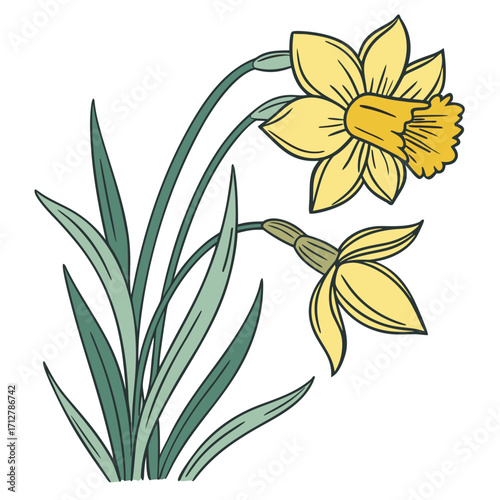 A daffodil icon with a bright trumpet-shaped center and six petals.