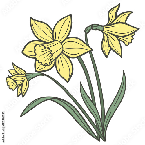 A daffodil icon with a bright trumpet-shaped center and six petals.