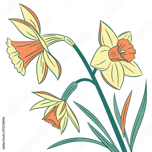 A daffodil icon with a bright trumpet-shaped center and six petals.