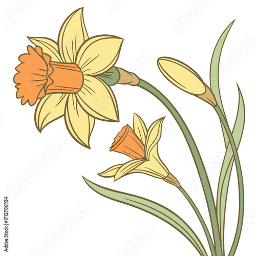 A daffodil icon with a bright trumpet-shaped center and six petals.