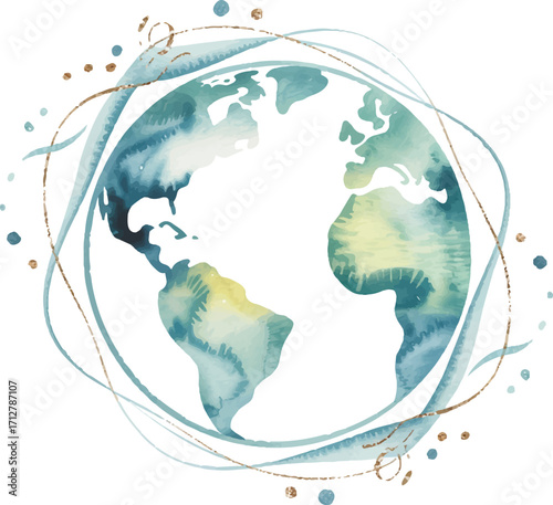 Watercolor Globe Illustration with Abstract Elements for Geography and World Concepts