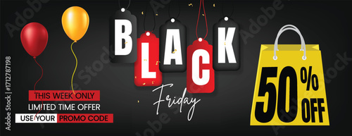 Black Friday Special Offer Sale Banner Template with Editable Retail Product Discounts, Social Media Covers, Horizontal Web Banner Backgrounds, Creative Advertisement for Marketing Promotion banner