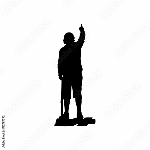 Silhouette of tunnel worker guiding tbm on platform isolated on white background