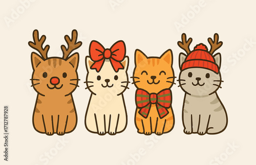 Adorable Christmas Cats Vector Illustration – Festive Holiday Art, Cute Cat Clipart Bundle with Santa Hats, Antlers & Holiday Accessories, Christmas Cat PNG Transparent – Funny Festive Vector Art
